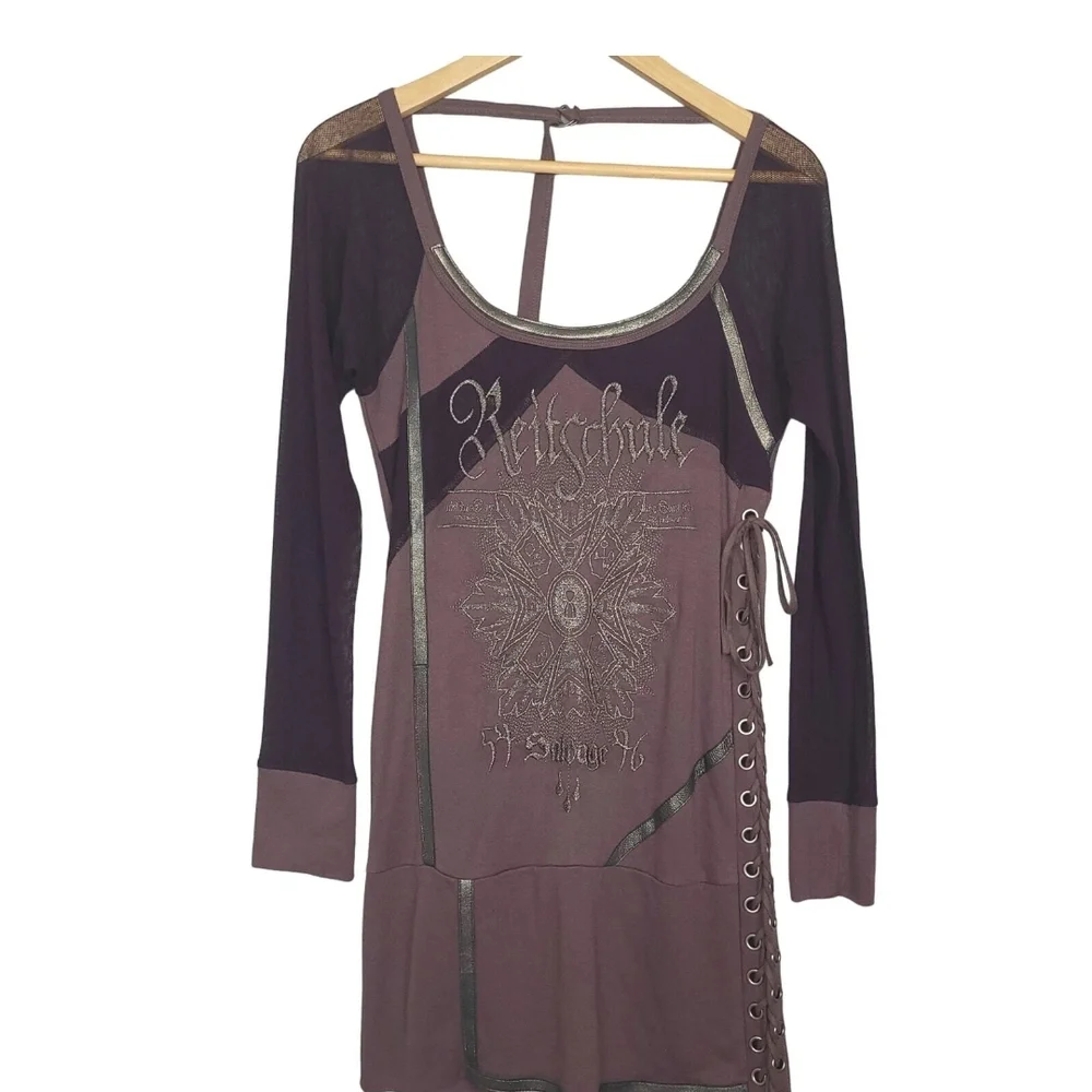 SALVAGE NWT Y2K Lace Up Purple Long Sleeve Dress. Never Worn. M - Picture 2 of 13